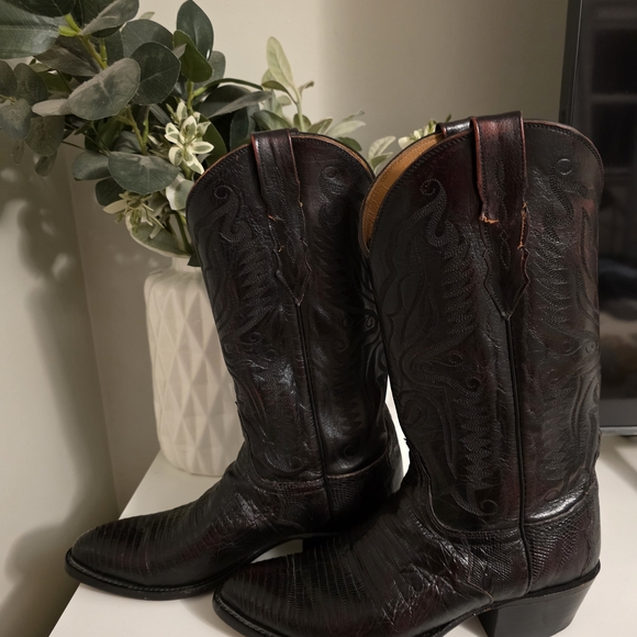 Lucchese 2000 Exotic Leather Black Lizard Cowboy Boots Size 9 D Mens